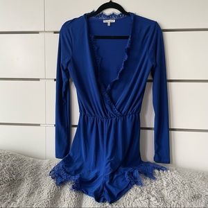 Long Sleeve Romper with Lace Trim